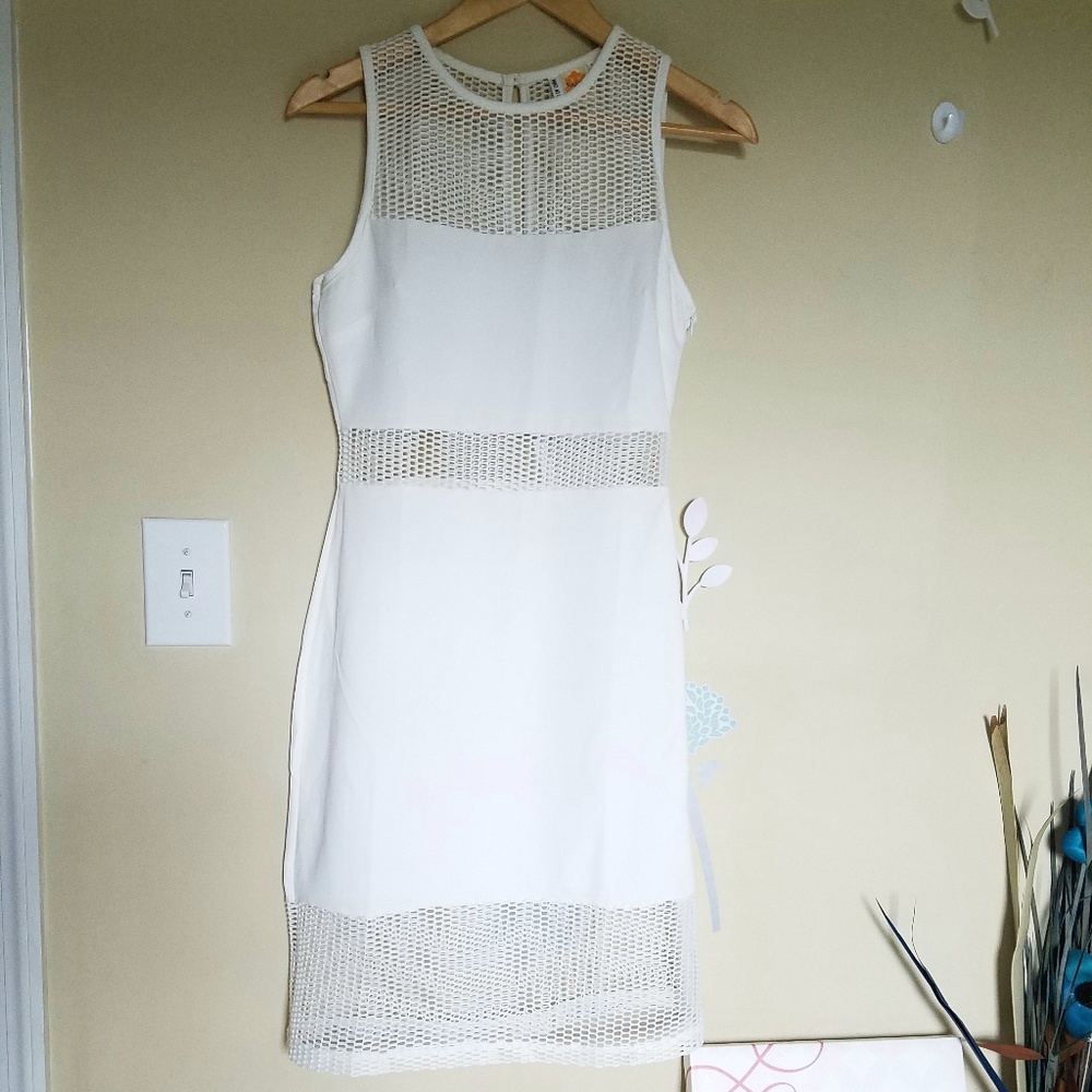 White Sleeveless Mesh Dress Medium